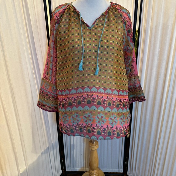 NATURAL LIFE Pink and Purple Relaxed Tie Front Tunic - Picture 2 of 4